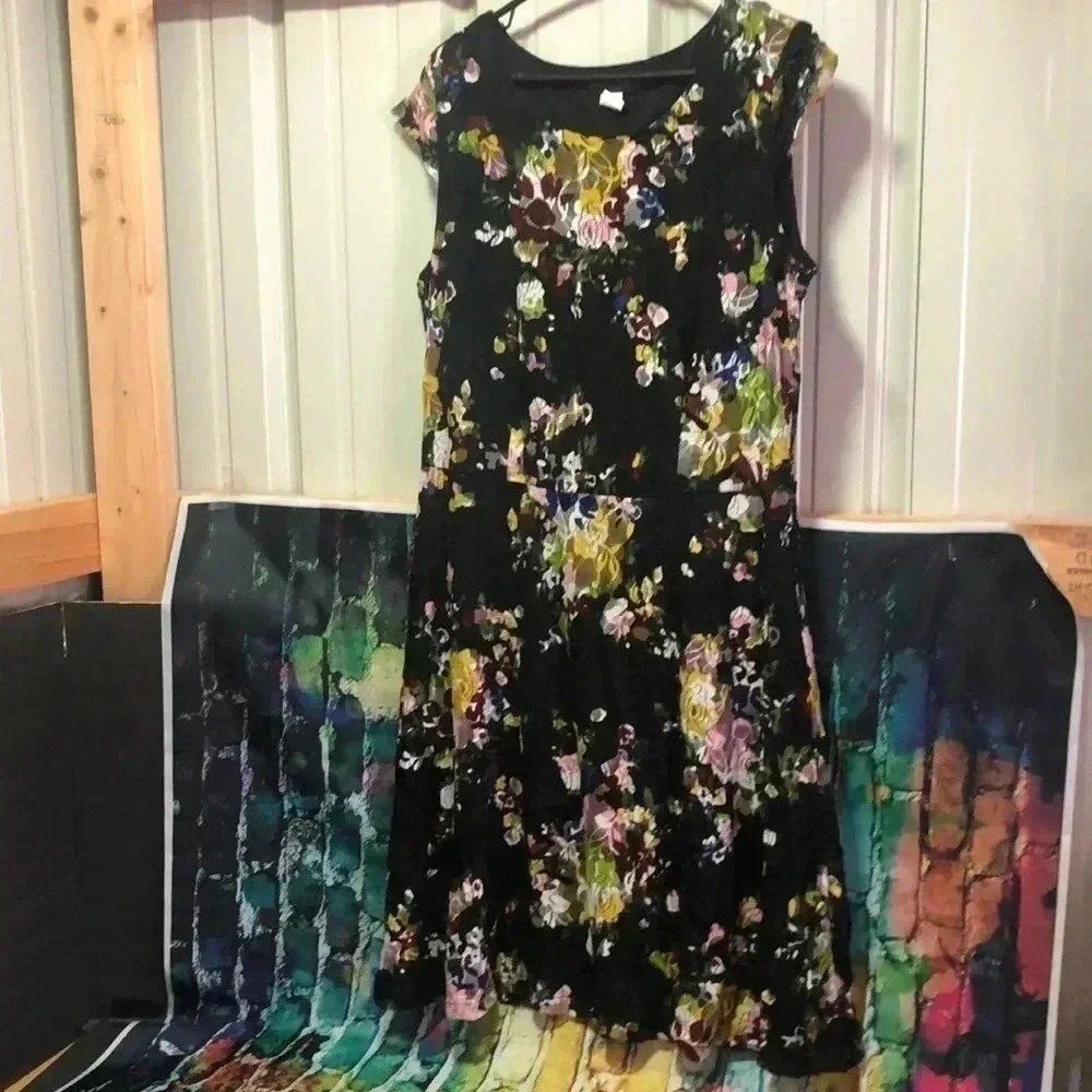 Salon studio dress large petite floral lace multi color